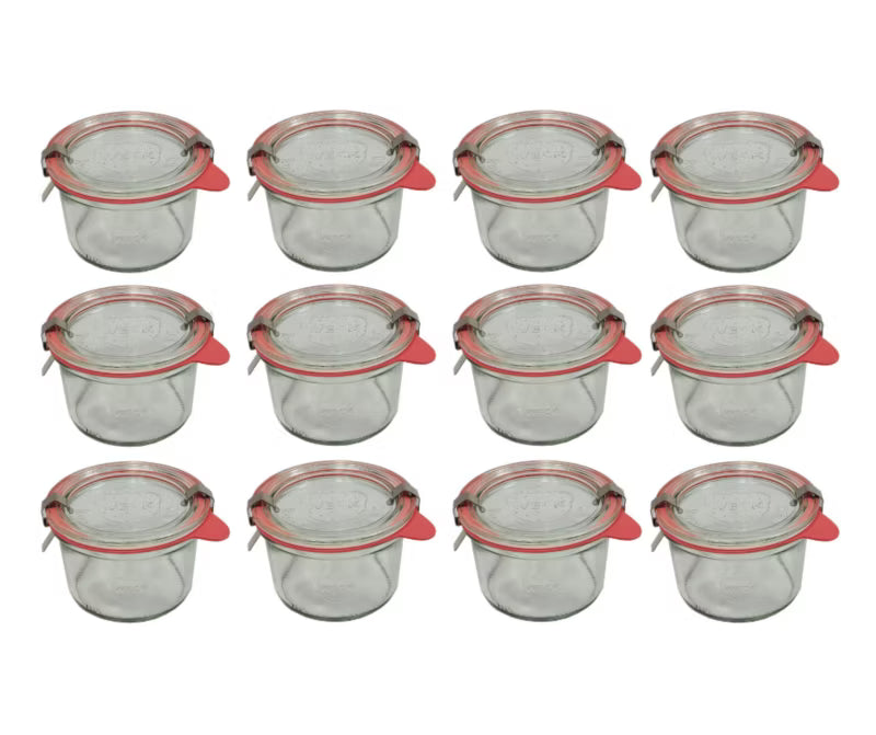 Henkeglas 200 ml Ø80 mm med Glaslåg Gummiringe og Klemmer 12 Stk.