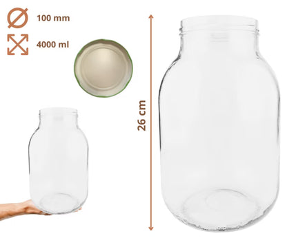 Henkeglas 4 Liter med Skruelåg 100 mm 6 Stk.