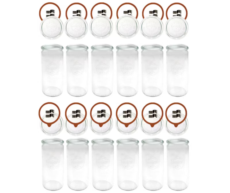Henkeglas Cylinder 1040 ml Ø80 mm med Glaslåg og Klemmer 12 Stk.