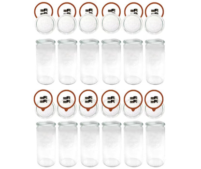 Henkeglas Cylinder 1040 ml Ø80 mm med Glaslåg og Klemmer 12 Stk.
