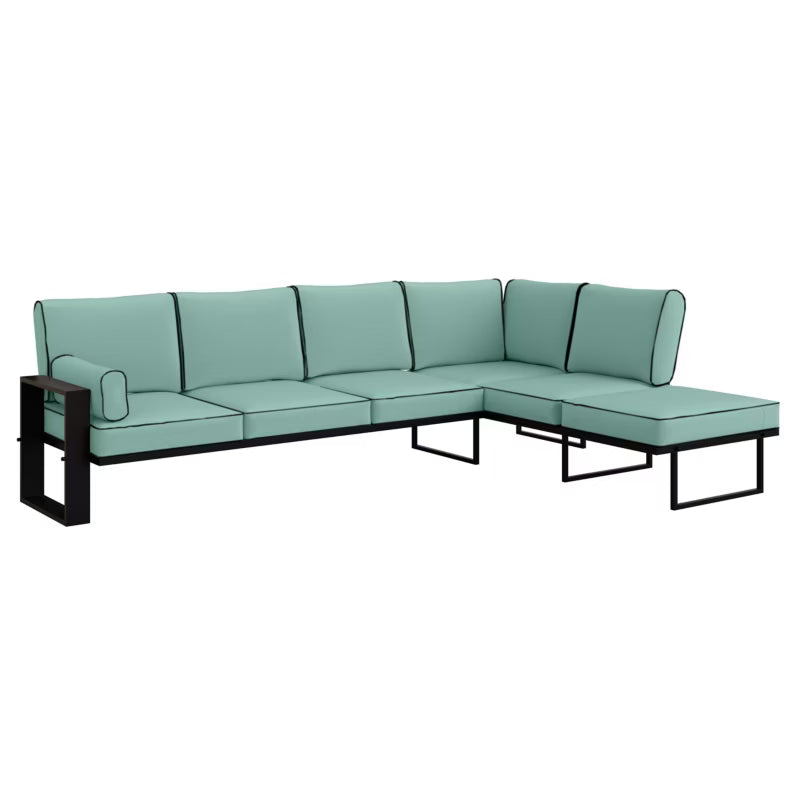 Hjørnesofa Garten 292x195 cm Turkis med Sorte Ben