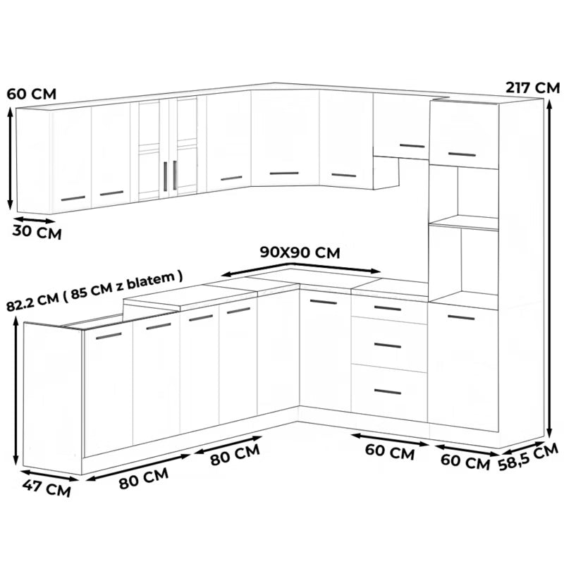 Hjørnekøkken Marra 460 cm med Bordplade