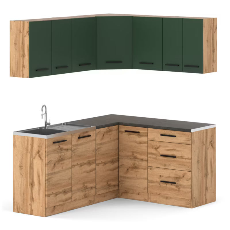 Hjørnekøkken med Bordplade 320 cm Wotan Eg Grøn