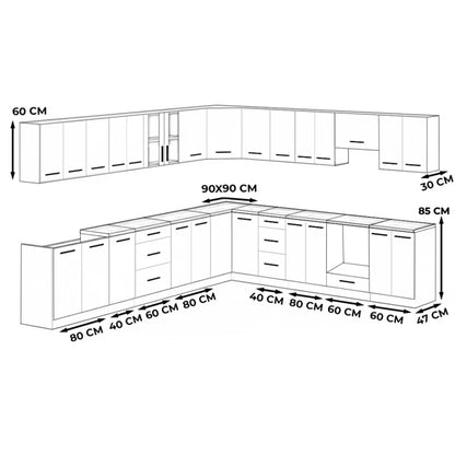 Hjørnekøkken Rossa 680 cm med Bordplade