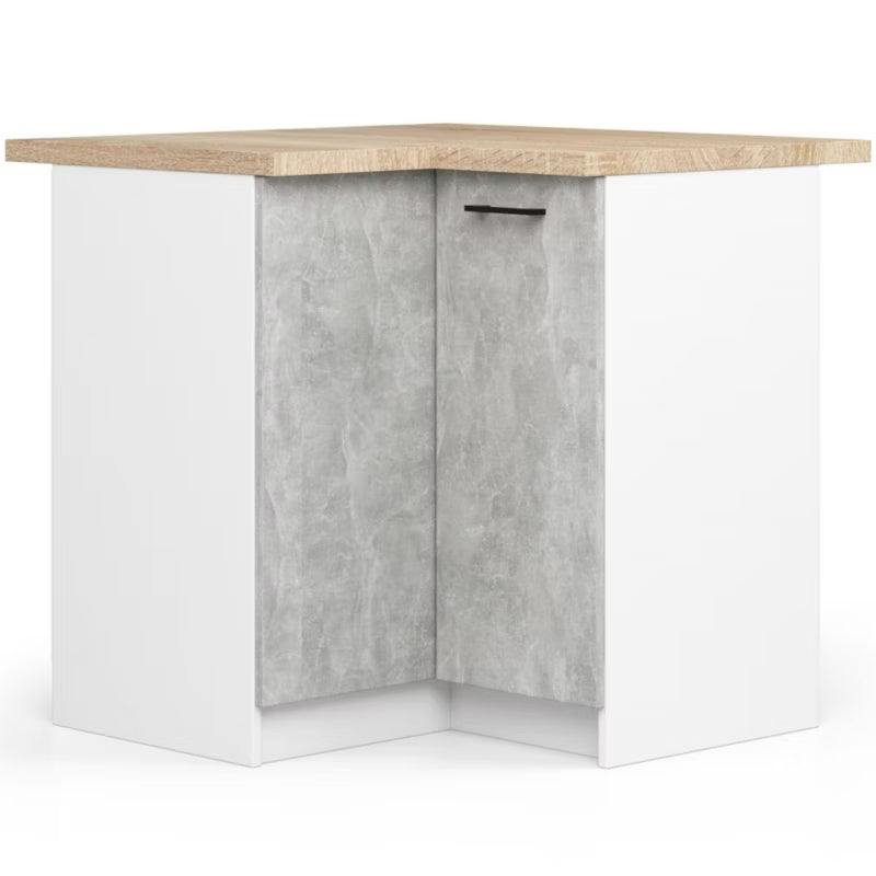 Hjørnekøkkenskab 90x46x85 cm Hvid Beton Mat