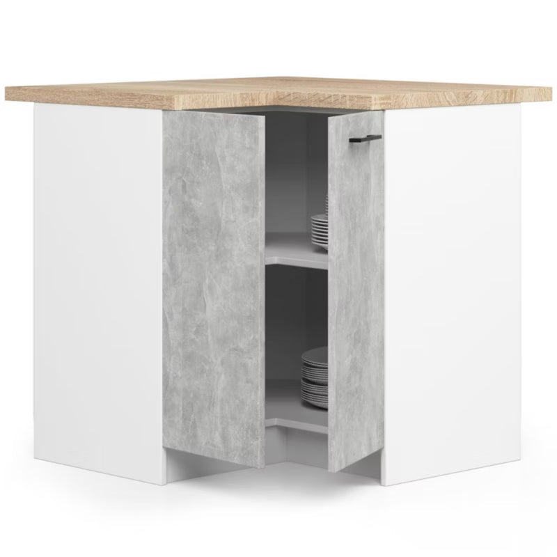 Hjørnekøkkenskab 90x46x85 cm Hvid Beton Mat