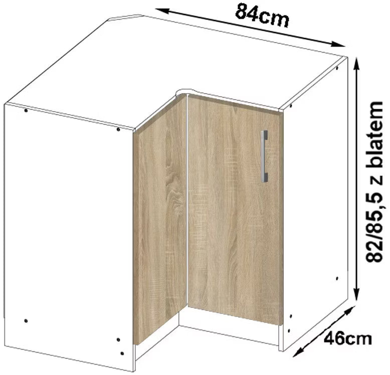 Hjørnekøkkenskab Lima 84x45 cm Sonoma Eg og Hvid med Bordplade