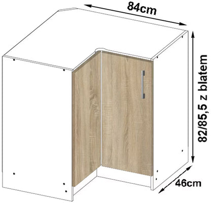 Hjørnekøkkenskab Lima 84x45 cm Sonoma Eg og Hvid med Bordplade