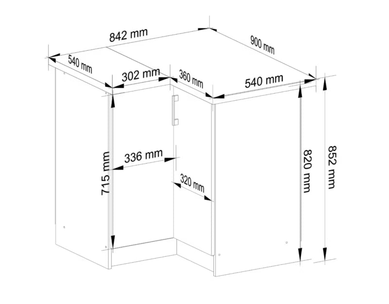 Hjørnekøkkenskab Lima 84x45 cm Sonoma Eg og Hvid med Bordplade