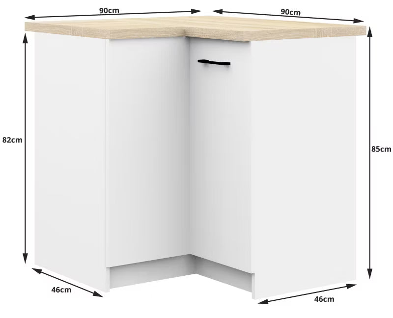 Hjørnekøkkenskab Oliwia 90x46x85 cm Hvid Mat med Bordplade