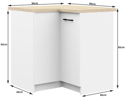 Hjørnekøkkenskab Oliwia 90x46x85 cm Hvid Mat med Bordplade