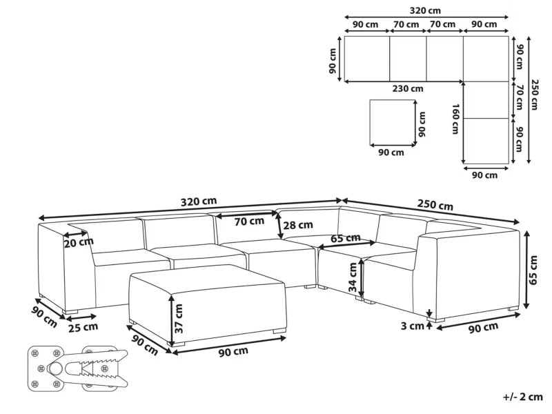 Hjørnesofa Arezzo 320x250 cm Grå