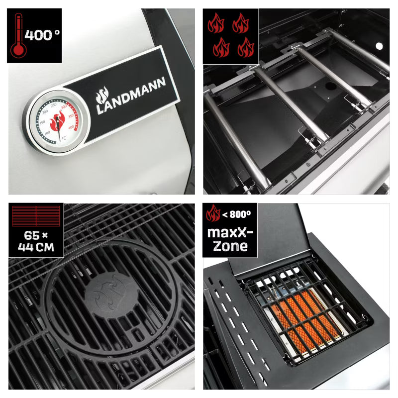 Hybridgrill Gas og Kul TRITON maxX PTS 4.1 INOX Rustfrit Stål