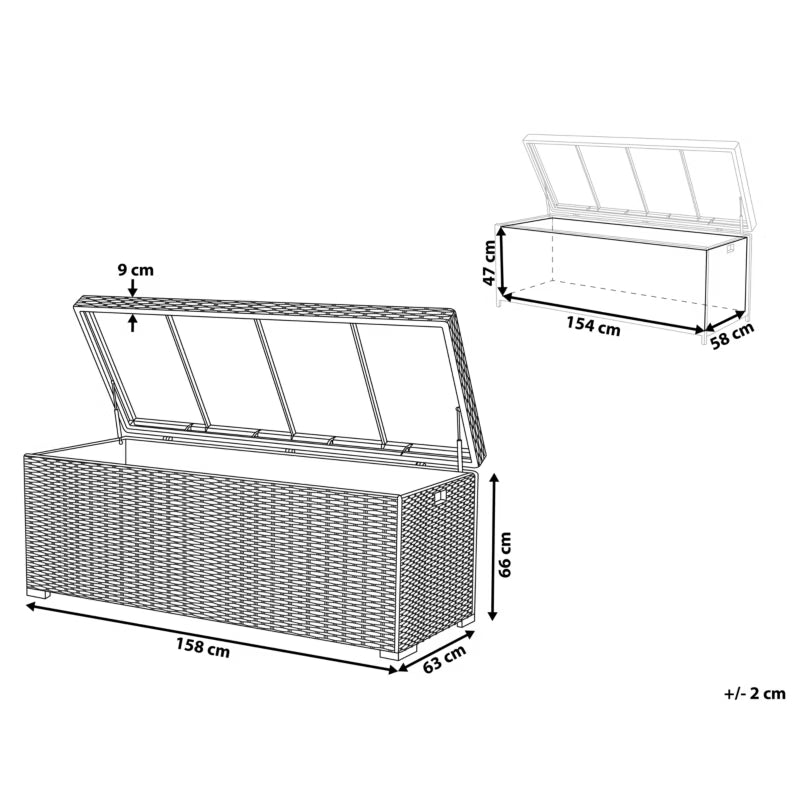Hyndeboks Modena 158x63 cm Grå Polyrattan
