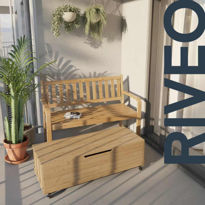 Hyndeboks Riveo 115x46,2 cm Natur Hvid med Hjul