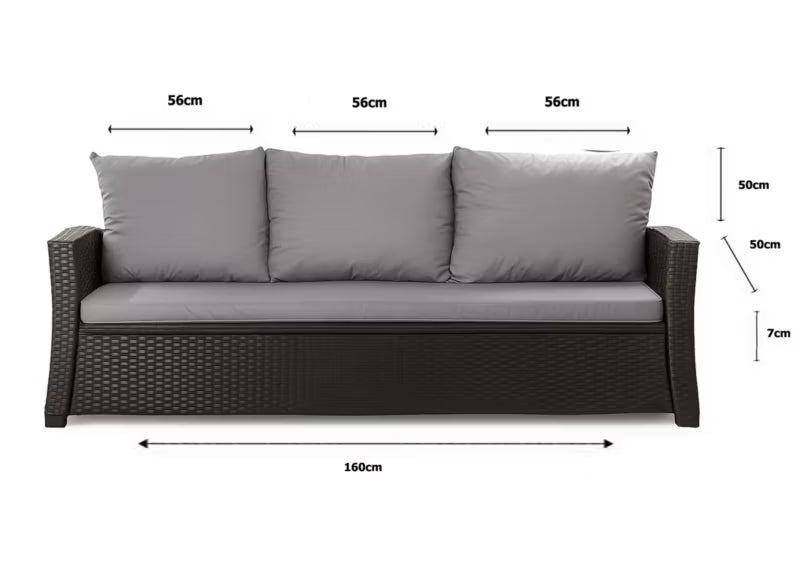 Hyndesæt til Havesofa 3-Personers 160x50 cm Grå