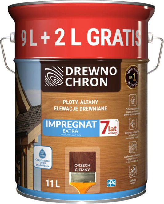 Drewnochron Extra træimpregnering 9 l + 2 l mørk valnød