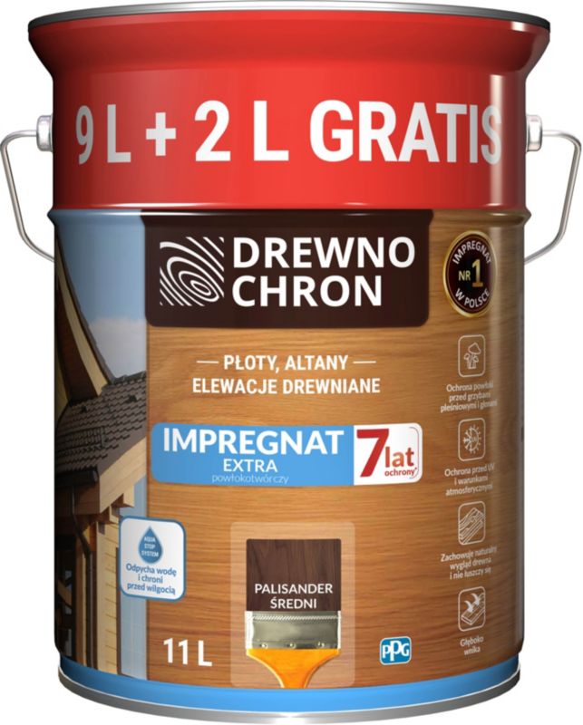 Drewnochron Extra træimprægnering 9 l + 2 l palisander medium