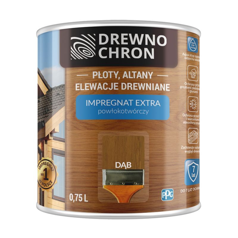 Drewnochron Extra træimprægnering med filmdannende effekt, eg, 0,75 l