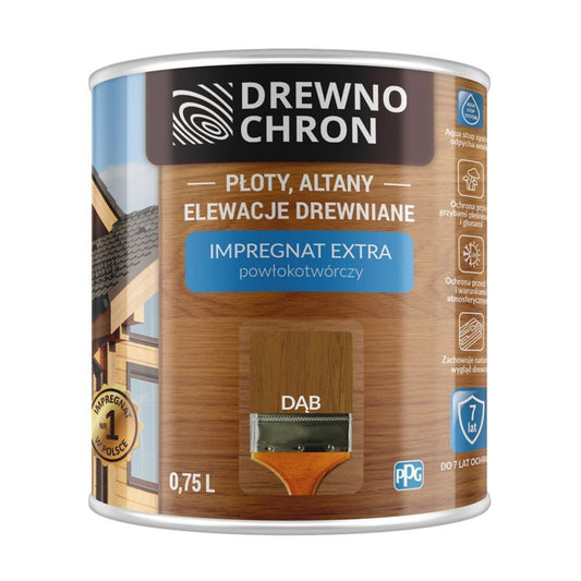 Drewnochron Extra træimprægnering med filmdannende effekt, eg, 0,75 l