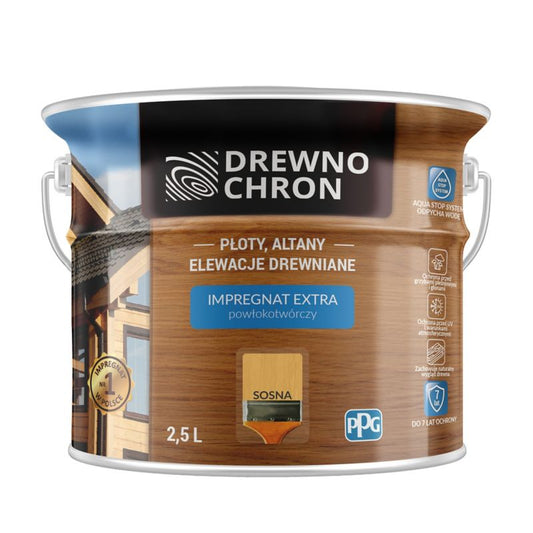 Drewnochron Extra træimpregnering med filmopbygning, fyrretræ, 2,5 l