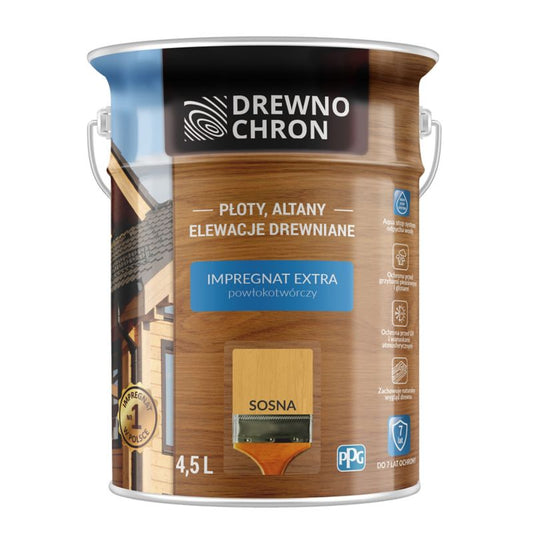 Drewnochron Extra træimprægnering med filmopbygning, fyrretræ, 4,5 l