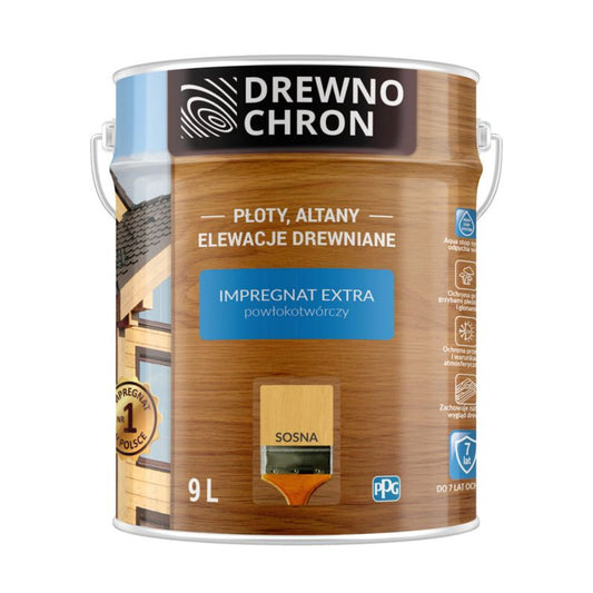 Drewnochron Extra træimpregnering med filmopbygning, fyrretræ, 9 l