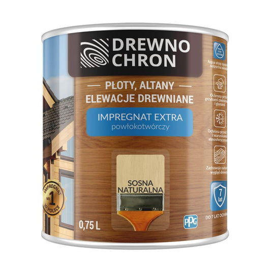 Drewnochron Extra træimprægnering med filmopbygning, naturlig fyr 0,75 l