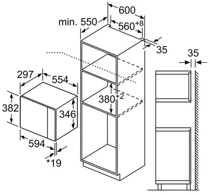 Indbygningsmikroovn BFL524MB0 20 Liter Sort