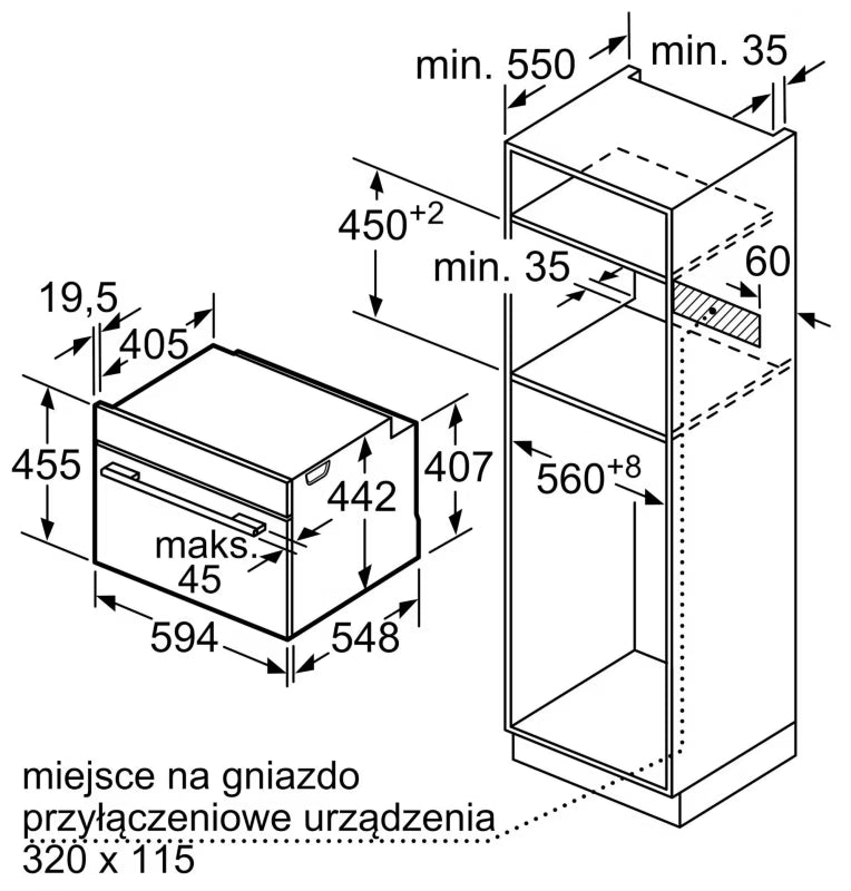 Indbygningsovn CB734G1B1 60 cm 47 Liter Sort