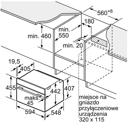 Indbygningsovn CB734G1B1 60 cm 47 Liter Sort