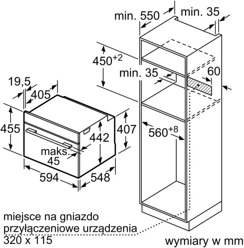 Indbygningsovn CBG7341B1 59,4 cm 47 L Sort