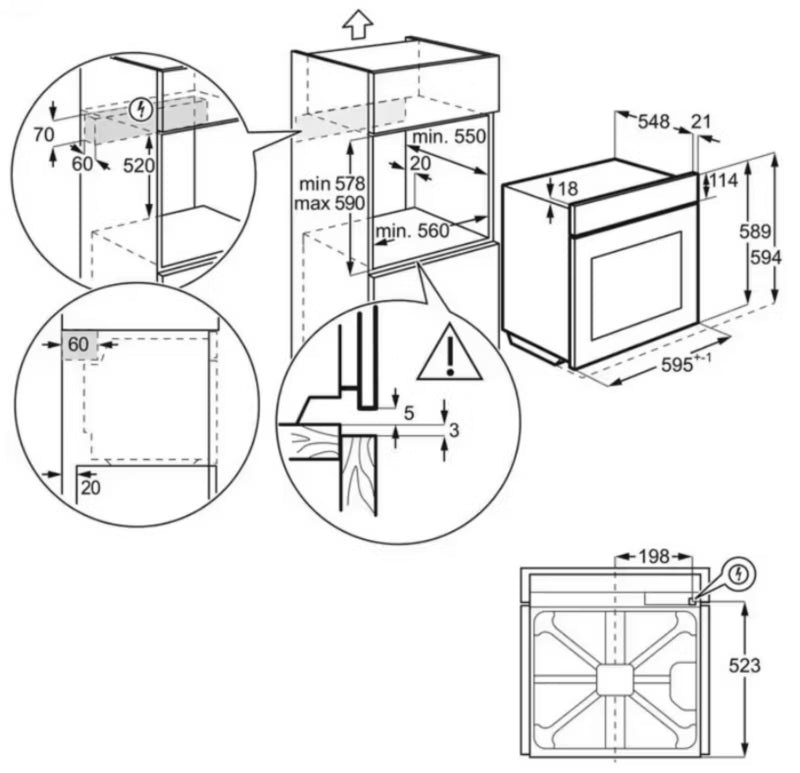 Indbygningsovn EOE5C71Z 72 Liter Sort