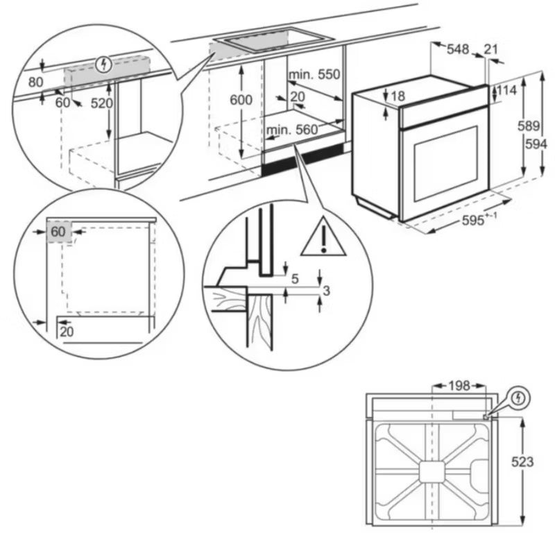 Indbygningsovn EOE5C71Z 72 Liter Sort