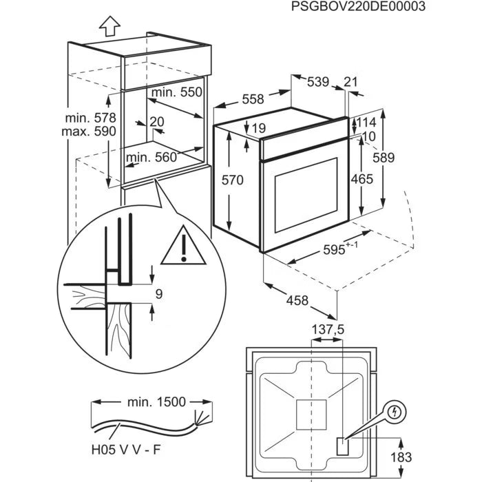 Indbygningsovn EOF5C50BZ 65 Liter Sort