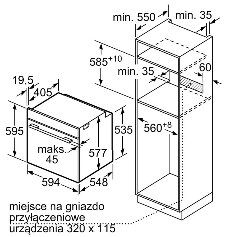 Indbygningsovn HB736G1B1 71 Liter Sort