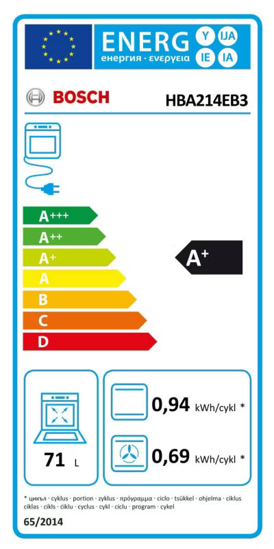 Indbygningsovn HBA214EB3 59,4 cm 71 L
