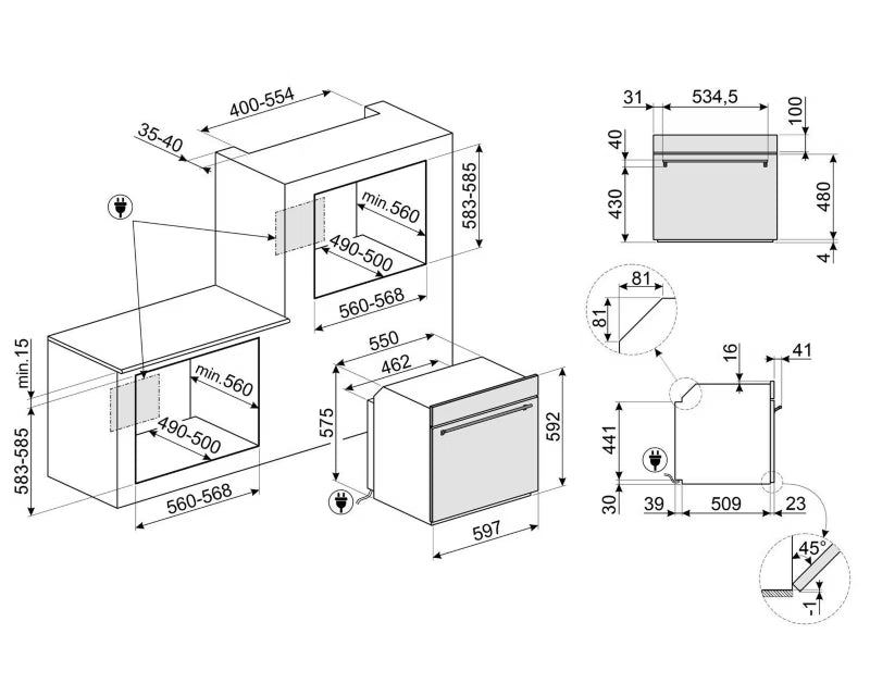 Indbygningsovn SF6301TN 60 cm Sort 70 L