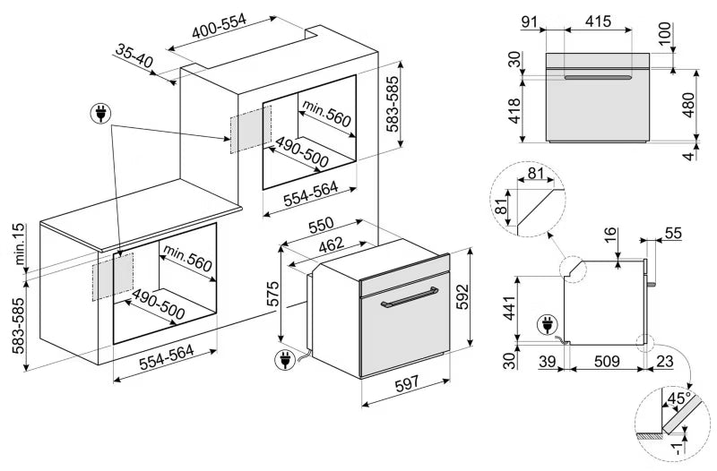 Indbygningsovn SF6905P1 70 Liter Creme