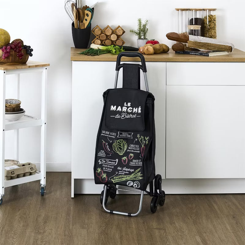 Indkøbsvogn Bistrot 6 Hjul 95x36x31 cm Sort