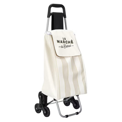 Indkøbsvogn Bistrot 95x36x31 cm Beige med Striber 6 Hjul