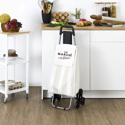 Indkøbsvogn Bistrot 95x36x31 cm Beige med Striber 6 Hjul