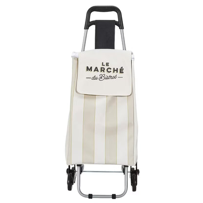 Indkøbsvogn Bistrot 95x36x31 cm Beige med Striber 6 Hjul