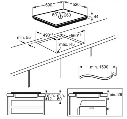 Induktionskogeplade EIV63443 59 cm Sort Glas