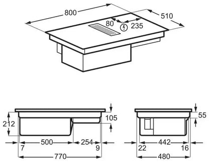 Induktionskogeplade med Emhætte KCC84450CZ 80x51 cm Sort