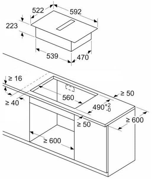 Induktionskogeplade med Emhætte PVS611B16E 60 cm Sort