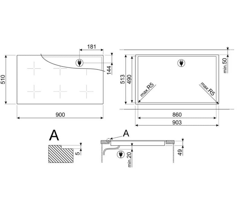 Induktionskogeplade SIM3964MWH 90 cm Hvid