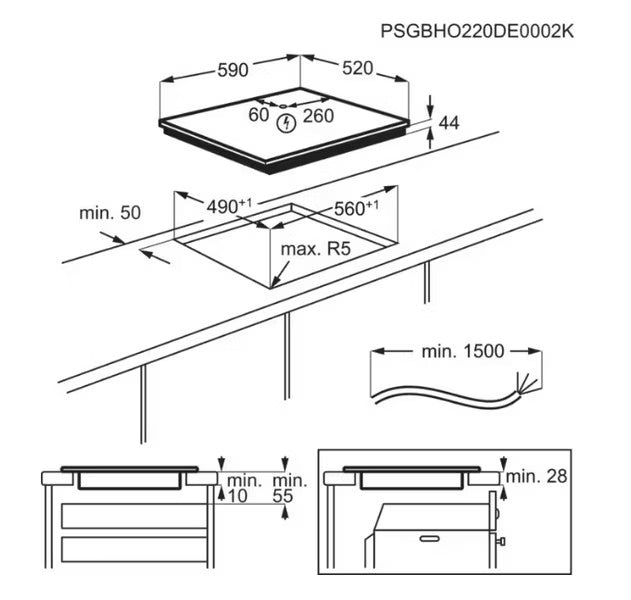 Induktionskogeplade TI64IG00FB 60 cm Sort
