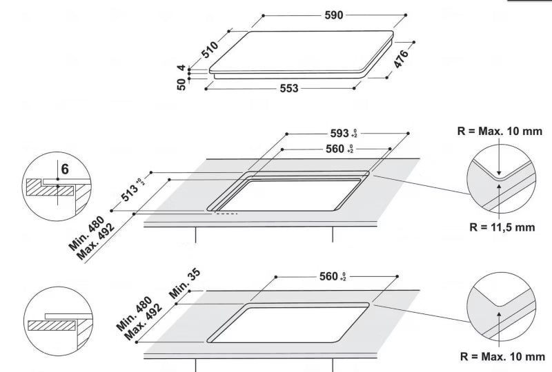 Induktionskogeplade WLB6860NES 59 cm Hvid Glas