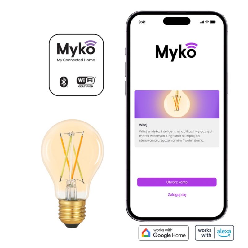 Intelligent LED-filamentpære Amber Jacobsen Myko A60 E27 806 lm CCT